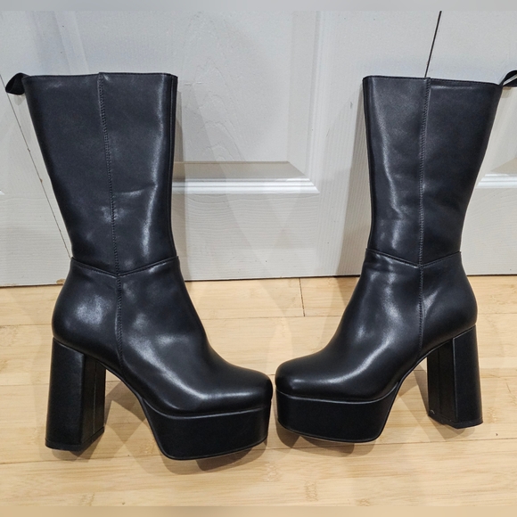 Lamoda Shoes - Dolls Kill Lamoda Going Under Goth Faux Leather Platform Black Wide Fit Boots 8